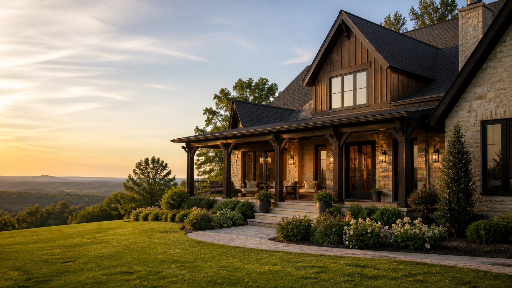 Custom home at dusk