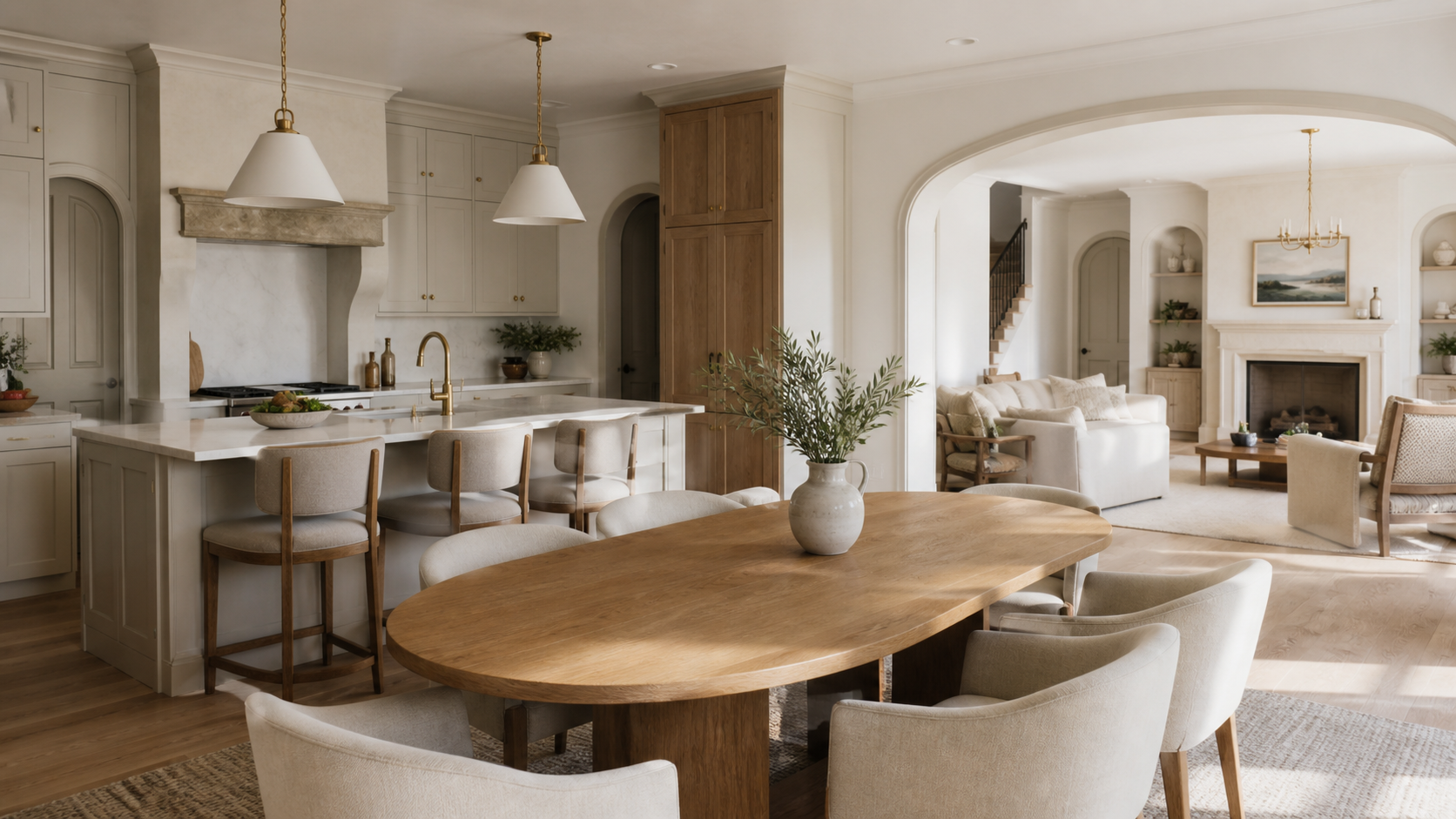 French / European open kitchen, dining, and living room concept for Calais